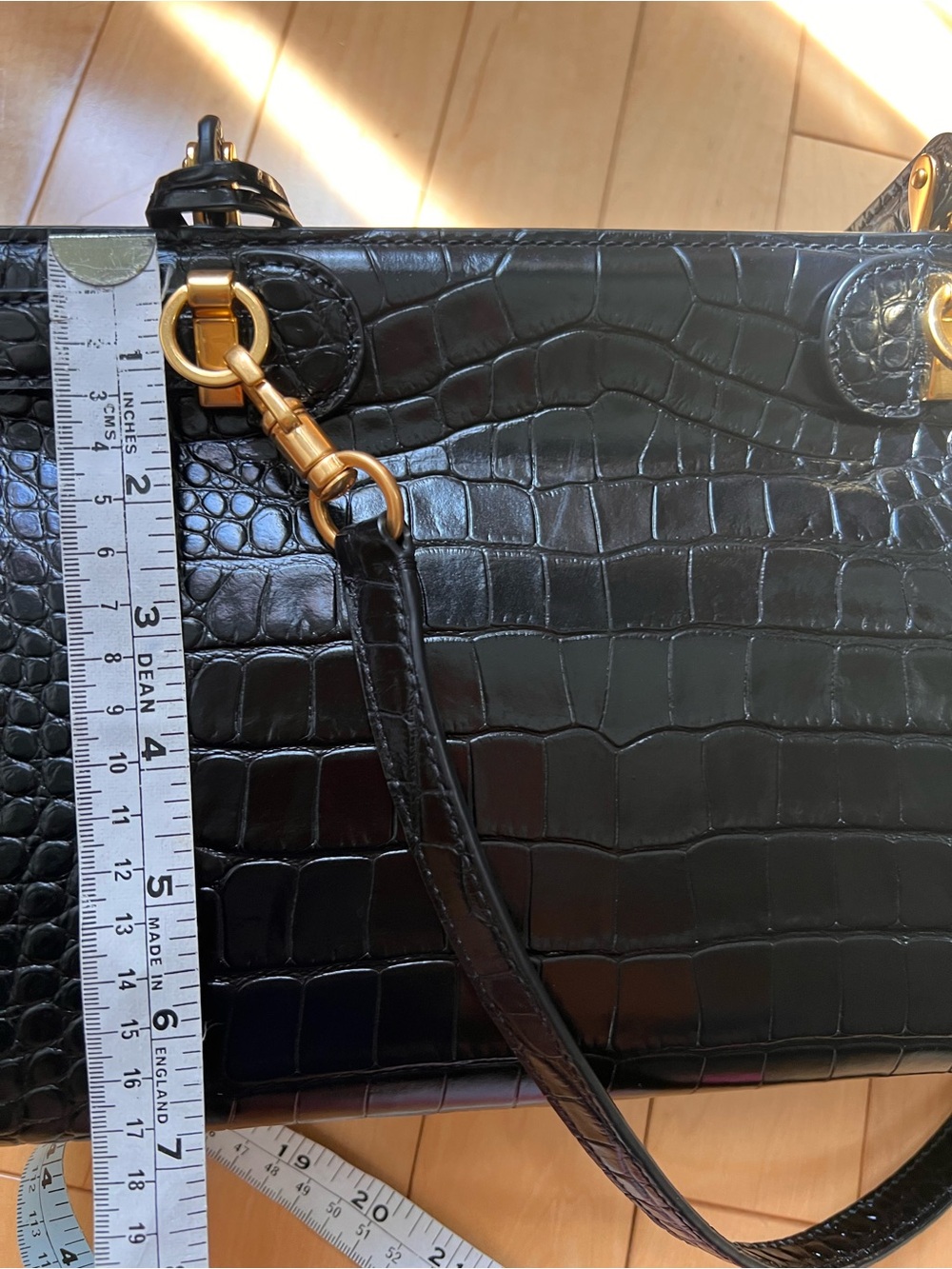 Tory Burch Lee Rodziwill Black Croc Embossed Leather Top Handle/Shoulder Bag - Picture 11 of 15